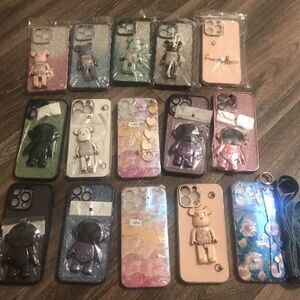 Stylish Glitter Phone Case with Bear Charm - Multiple Colors